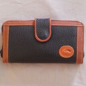 Dooney & Burke Black and Brown Leather Wallet with Logo